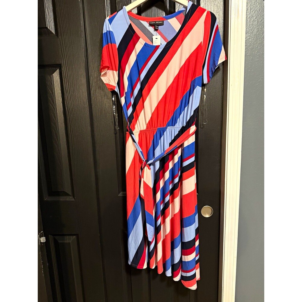 Lane Bryant 14/16 NWT Multicolor Striped Belted Midi Dress Plus Size